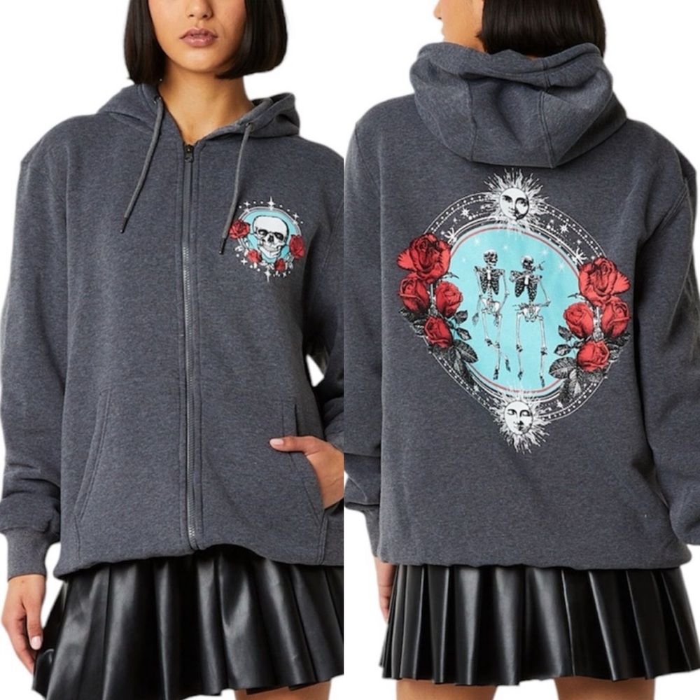 Rebellious One Charcoal Heather Tee. 

REBELLIONS ONE Skeleton Astrology Hoodie